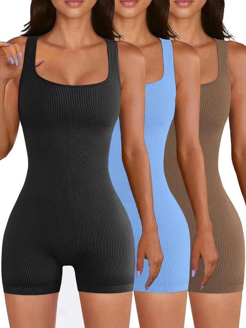 Women'S Scoop Neck Sports Bodysuit, Sports Sleeveless Ribbed Romper, Summer Clothes Women, Ladies Summer Sportswear, Tummy Control - Core Dynamic Fitness