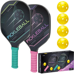 Pickleball Set of 2 Paddles, 4 Indoor Outdoor Pickleball Balls, - Core Dynamic Fitness