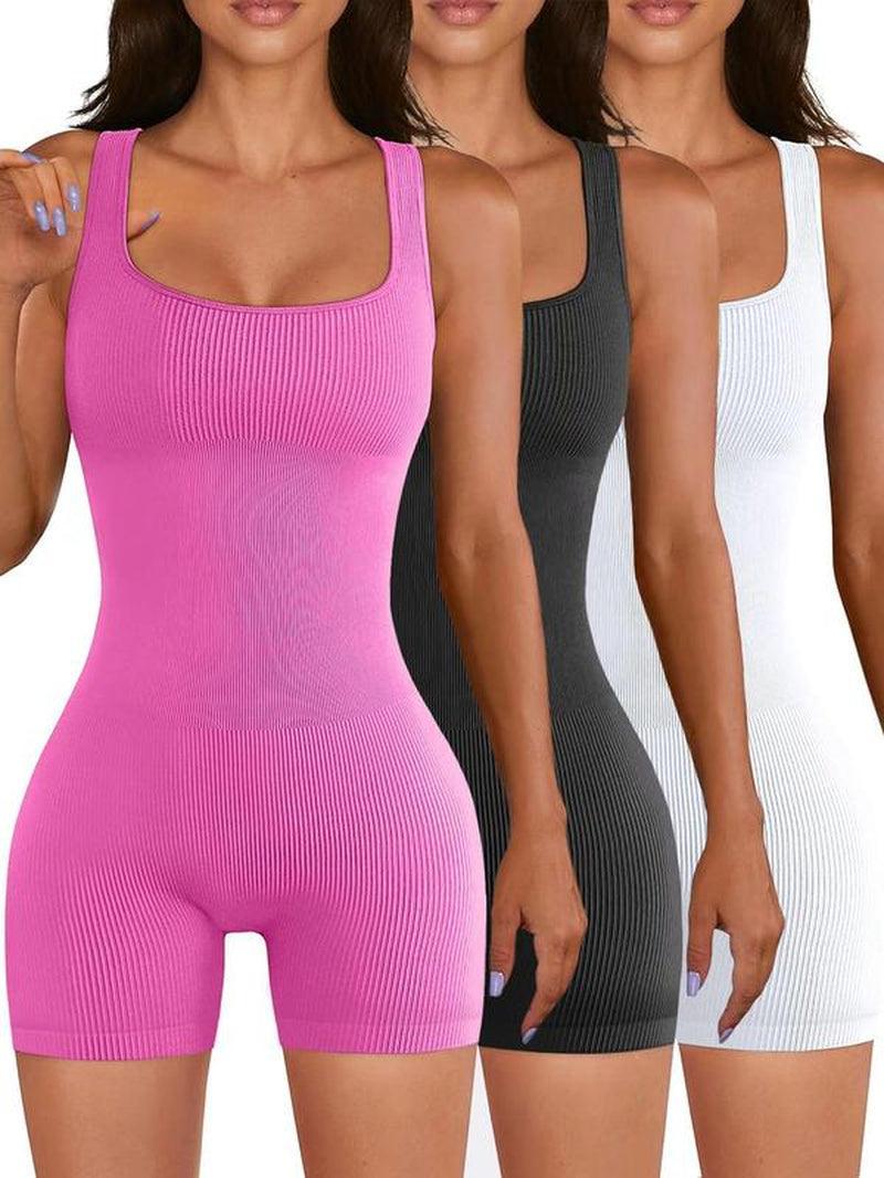 Women'S Scoop Neck Sports Bodysuit, Sports Sleeveless Ribbed Romper, Summer Clothes Women, Ladies Summer Sportswear, Tummy Control - Core Dynamic Fitness