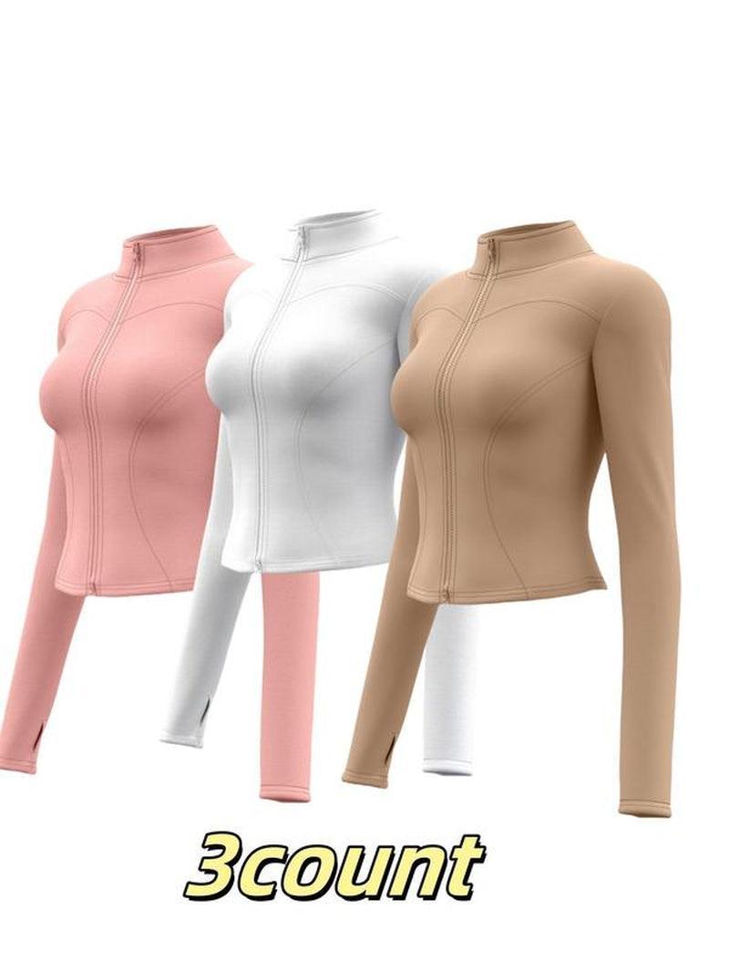 Women'S Solid Zip up Thumb Hole Sports Outwear, Fall Outfits, Quick Drying Breathable Long Sleeve Sports BBL Jacket, Ladies Fall Sportswear for Indoor Outdoor Wear, Fall Outfits 2024, Fall Outfits, Fallfreshness - Core Dynamic Fitness