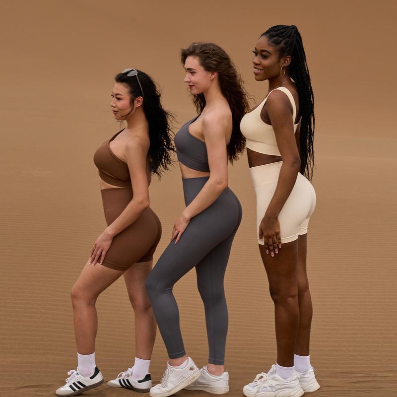 OQQ Women'S 4 Piece Outfits Ribbed Exercise Scoop Neck Sports Bra One Shoulder Tops High Waist Shorts Leggings Active Set - Core Dynamic Fitness