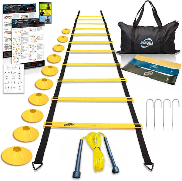 Agility Ladder Set - Includes 10 Cones, 4 Hooks, 3 Resistance Bands - Core Dynamic Fitness